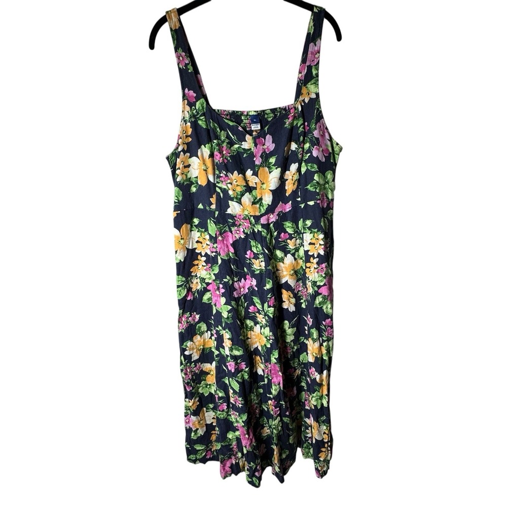 Old Navy Dress Women's Sz XL Linen Blend Knee Length Ruched Back Floral Coastal